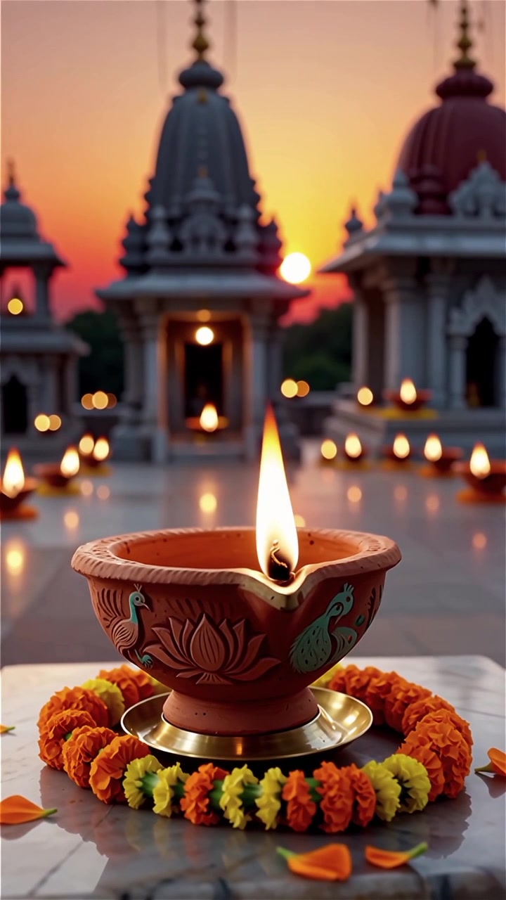 Diwali Festival Background with Lanterns and Traditional Diyas Decorations