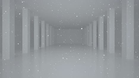 Animation-of-snow-falling-in-seamless-loop-over-empty-modern-interiors-background