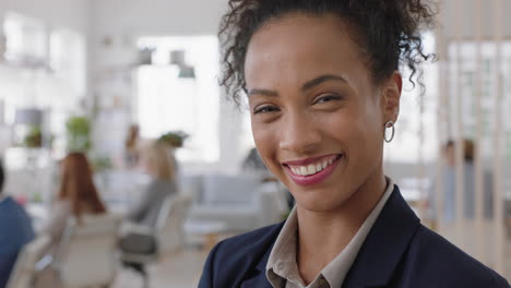 portrait mixed race business woman smiling happy entrepreneur enjoying successful startup company proud manager in office workspace