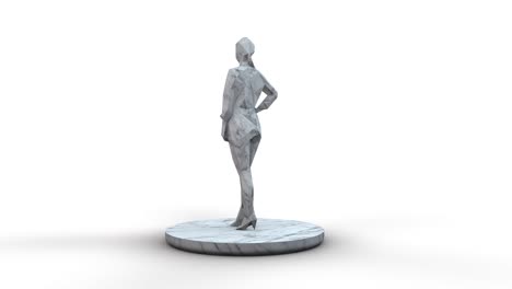 escultura de mujer en mármol claro en un pedestal girando sobre un fondo blanco. renderizado en 4k. 3d. incluye máscara de canal alfa.