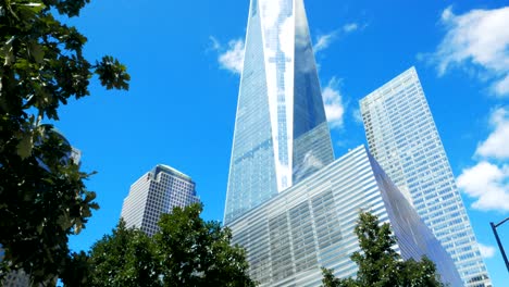 tilt up shot of one world trade center in manhatten, ny