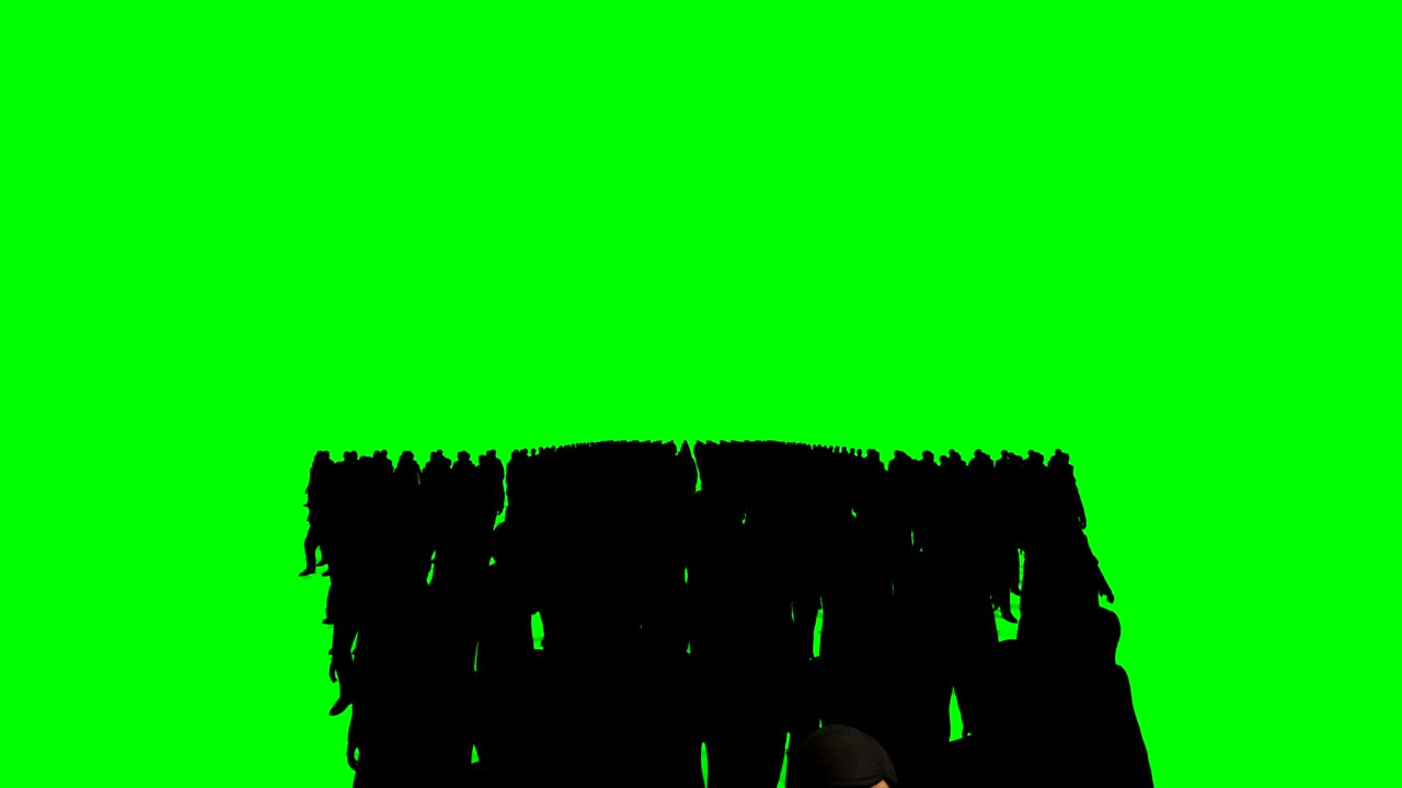 hombres de negocios multitud formando forma de flecha apuntando hacia arriba, 4k, contra la pantalla verde