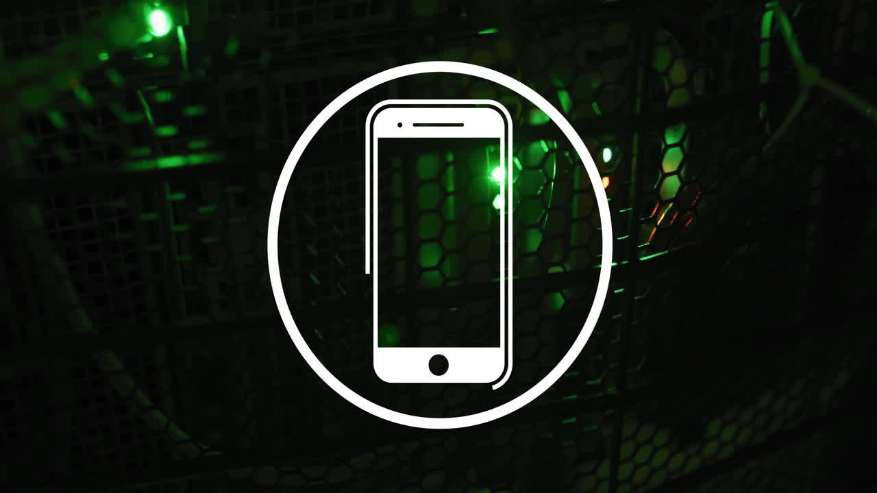 스마트 폰 아이콘의 애니메이션 및 컴퓨터 서버를 통해 디지털 데이터 처리