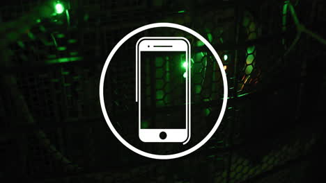 animación del icono del teléfono inteligente y procesamiento de datos digitales a través de servidores informáticos