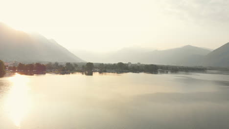 aerial view of lago maggiore during sunrise