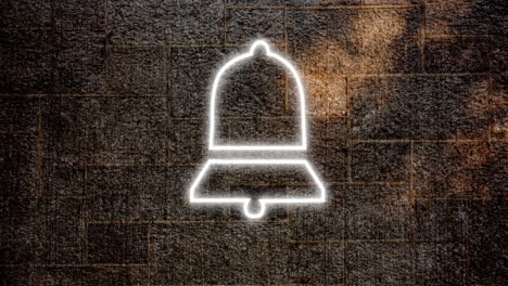 animation of glowing neon bell notification icon on brick wall