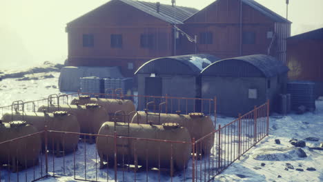 equipment storage and facilities at a remote industrial site in winter
