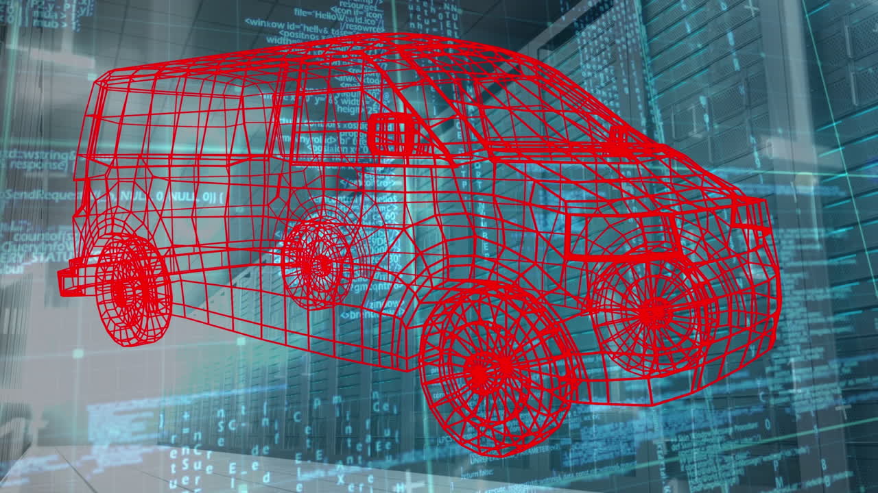 데이터 처리와 블루 스페이스의 서버에 대한 자동차 프로젝트의 애니메이션