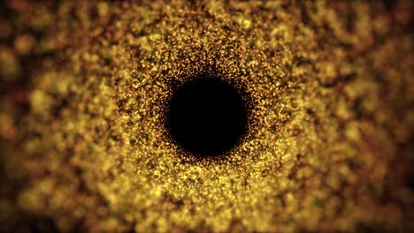 4k gold particle tunnel. golden bokeh lights on black background. round particles tunnel. seamless loop animation