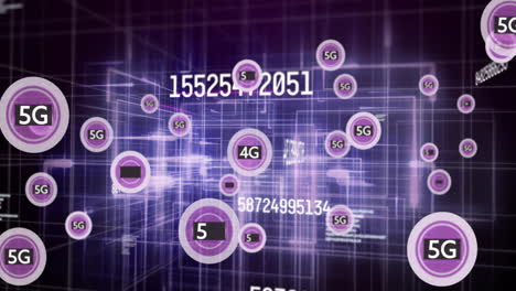 Animación-De-Procesamiento-De-Datos-De-Redes-5G-Y-4G-Sobre-Fondo-De-Cuadrícula-Digital