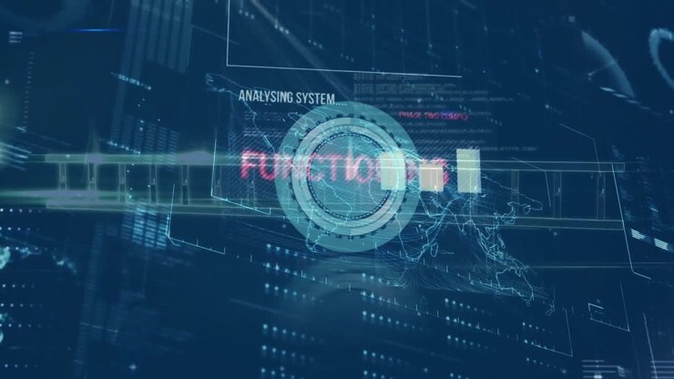 Animation of analysing system text over scanner and layers of processing data
