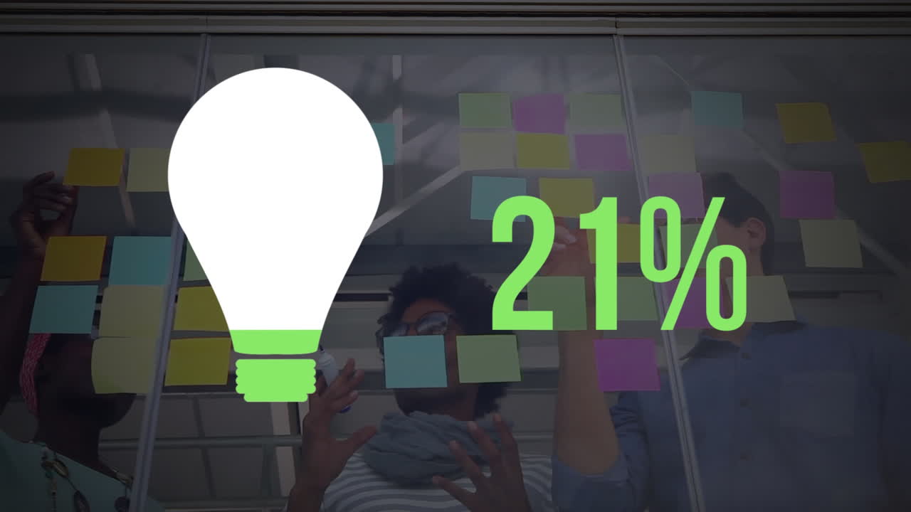 forma de bombilla y números que se llenan de color