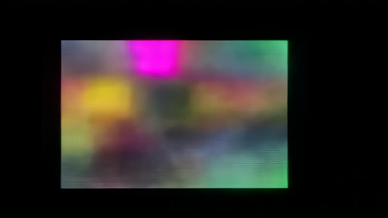 Opening glitch panel cycling neon blocks through clusters, bars and soft mosaic on black backdrop