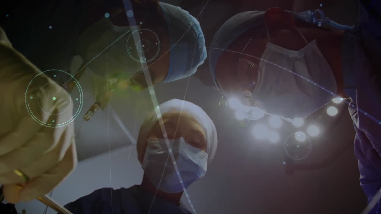수술실의 외과 의사들 간의 연결 네트워크의 애니메이션