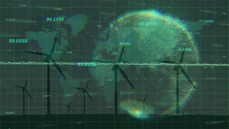 Animación-Del-Procesamiento-De-Datos-Sobre-Globo-Terráqueo-Y-Turbinas-Eólicas.