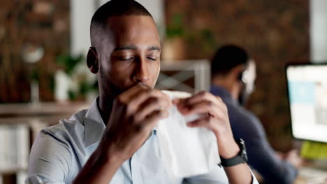 Business,-sick-and-black-man-with-flu