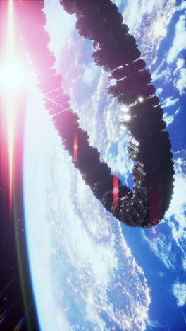a futuristic spaceship orbits earth showcasing advanced design in outer space