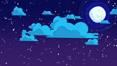 cartoon animation background with motion clouds and moon