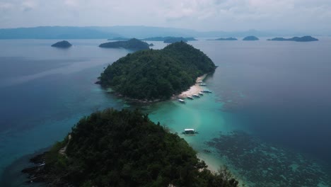aerial drone shot of exotic tropical island in palawan, philippines