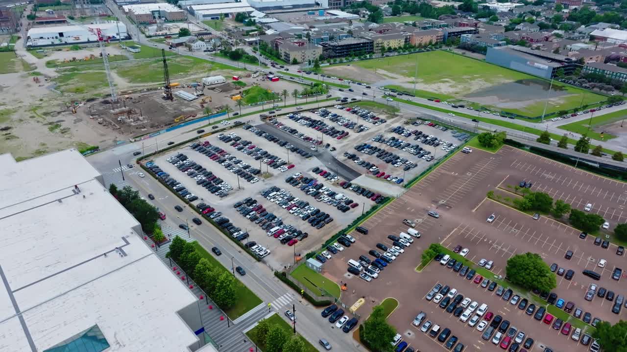 Aerial View Of Cars Parked In An Outdoor Parking Garage In New Orleans, USA