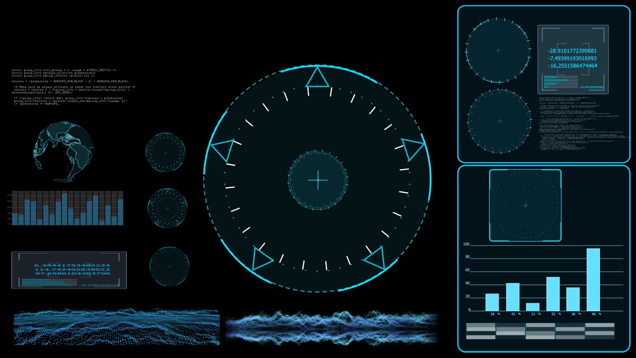 Monitor radar investigate digital technology with earth map analysis data graph bar and graphic surface