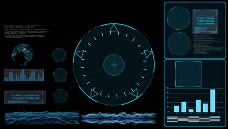 monitorear radar investigar tecnología digital con análisis de datos de mapas de la tierra barra de gráficos y superficie gráfica