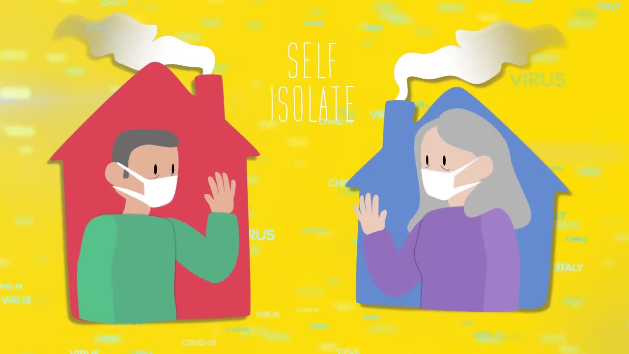 코로나바이러스 코로나19 대유행 기간 동안 집에 있는 두 사람의 애니메이션