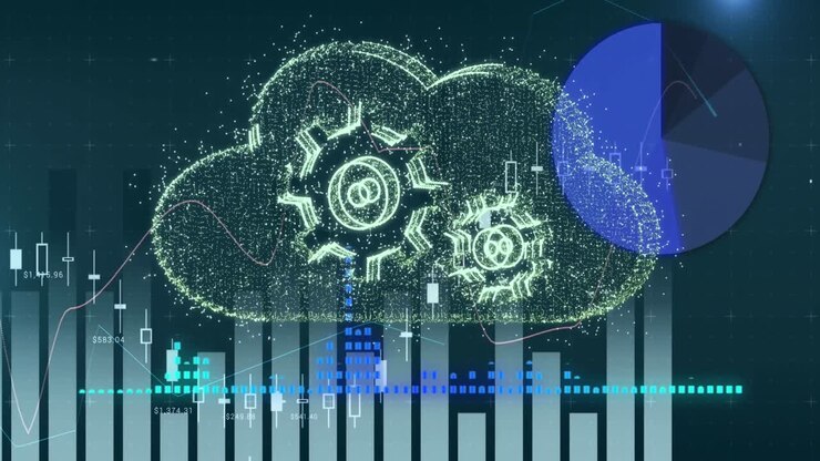 Animation of financial data processing over digital cloud