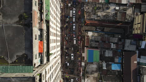 aerial top down rooftop view of busy downtown street in mumbai