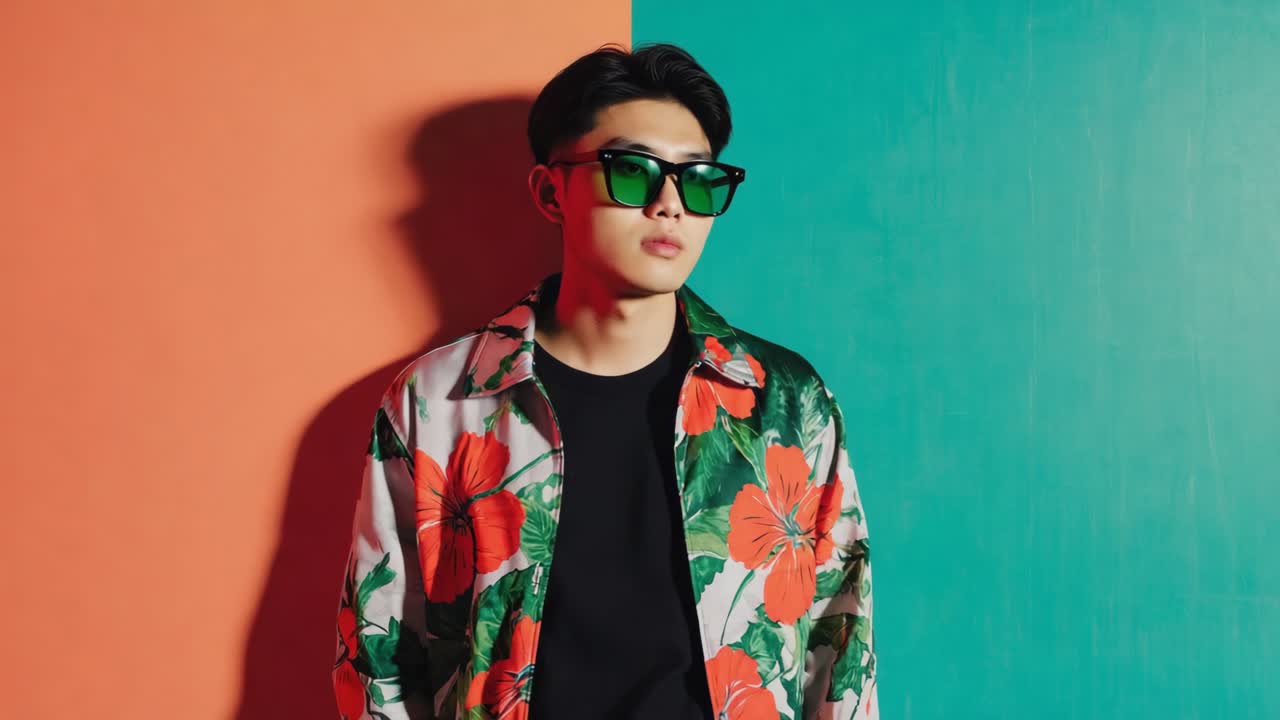 Man in floral shirt and sunglasses