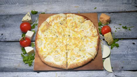 delicious cheese pizza with assorted cheeses