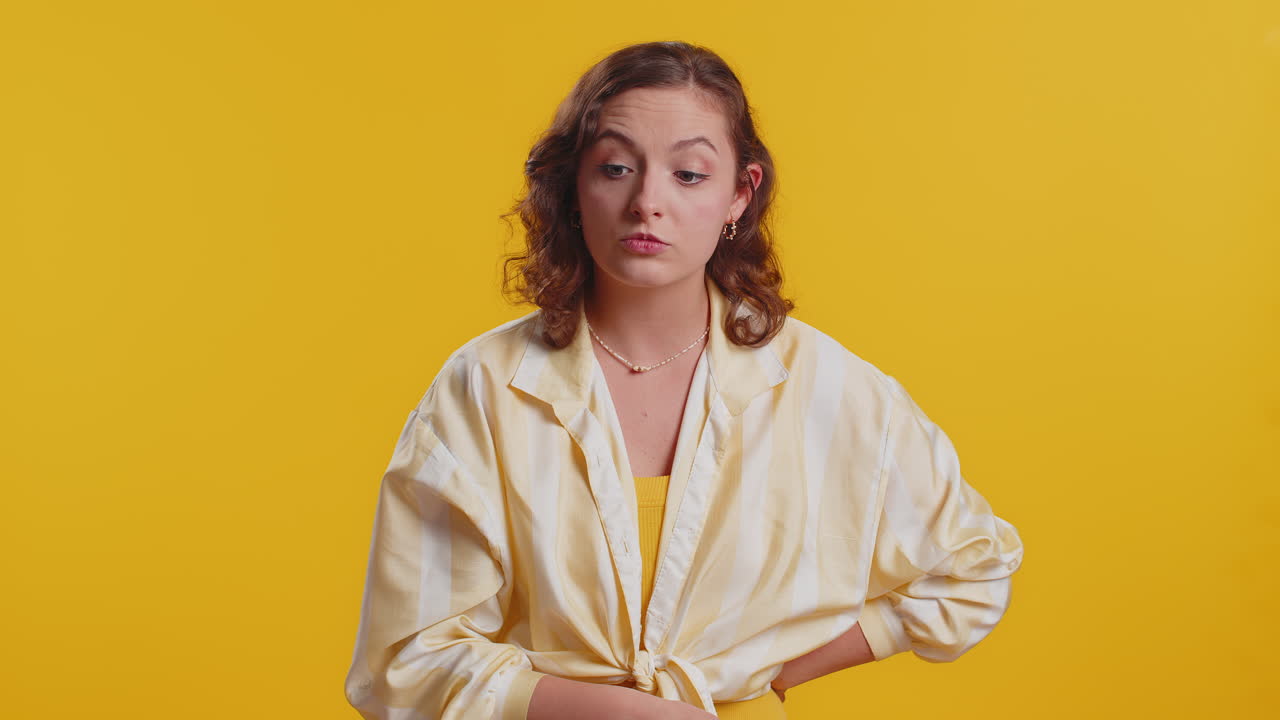 Woman having quarrel irritation displeasure blaming scolding for failure asking why this happened