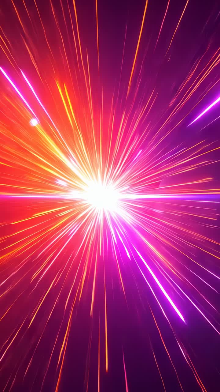Vertical video: Igniting white core sending pink rays into steady burst in purple space with flare