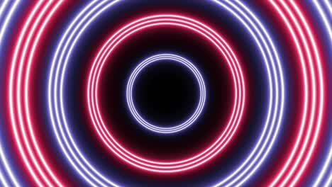 círculos de neón rosados y violetas animación de bucle sin costuras en un fondo oscuro. vuelo futurista sin costuras abstracto en un túnel gráfico de movimiento