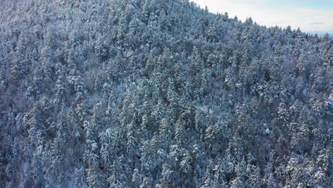 Tobogán-Aéreo-A-La-Derecha-A-Lo-Largo-De-La-Cresta-De-Una-Montaña-Cubierta-De-Nieve