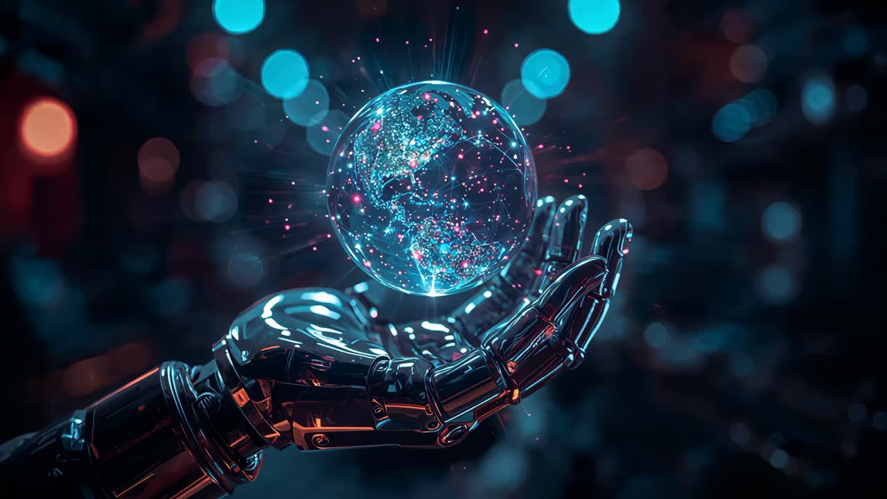 Robot Hand Holding Globe