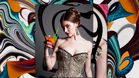 elegant woman with a cocktail in a corset, fashion art