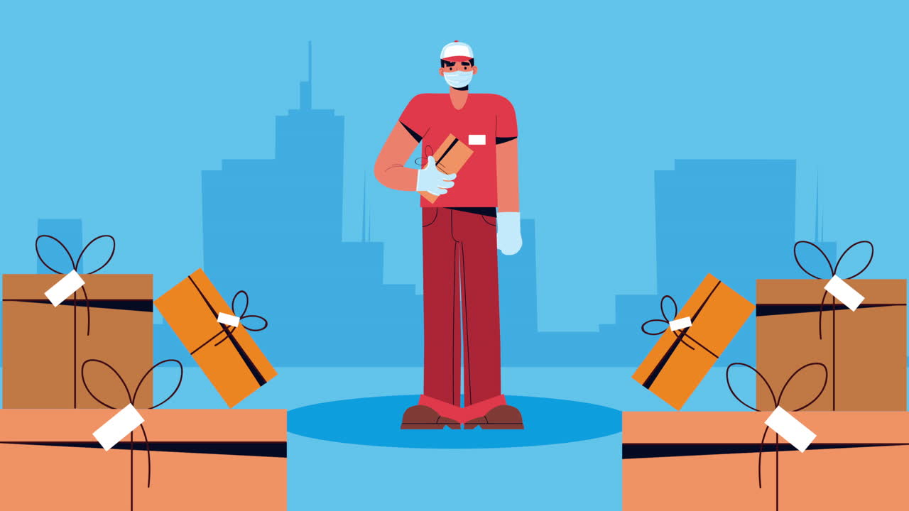 servicio de entrega trabajador seguro con cajas en la ciudad