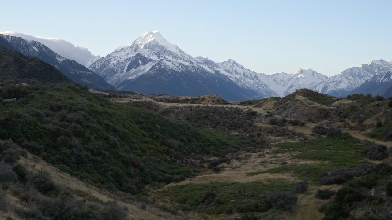 Hiking Trails Towards Mount Cook (Aoraki) In South Island, New Zealand - Panning Shot