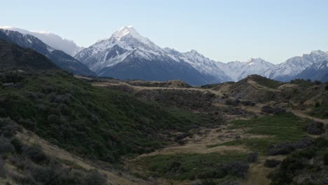 hiking trails towards mount cook (aoraki) in south island, new zealand - panning shot