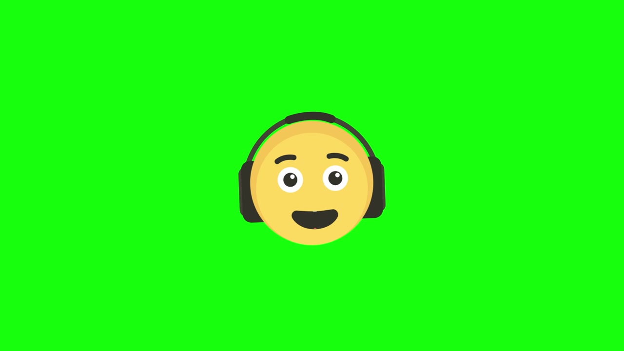 Animated Happy Emoji Face with Headphones on Green Screen
