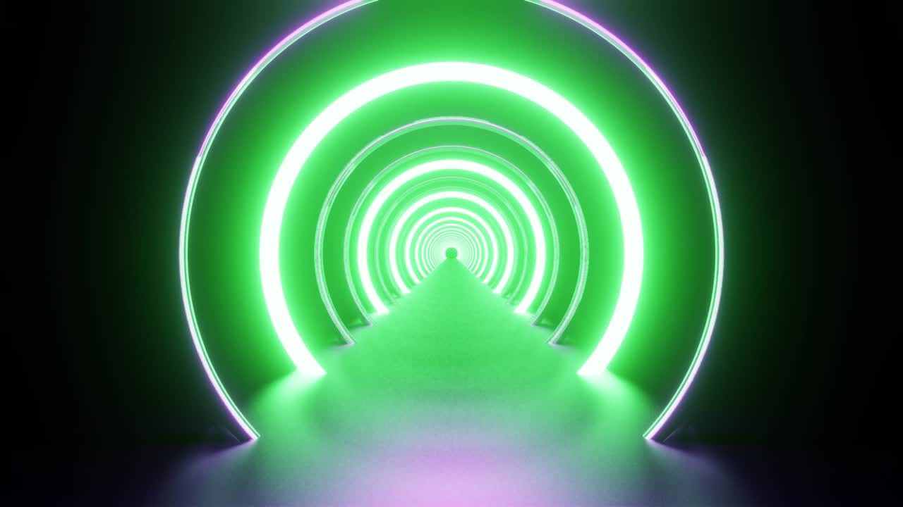 verde con un anillo de luz púrpura en el fondo del túnel vj