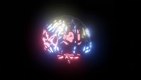 animated artificial glowing brain on black background