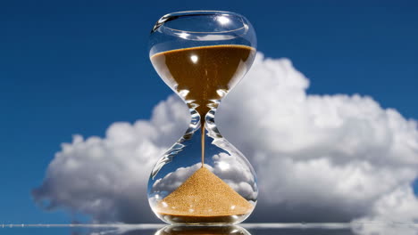 hourglass against a blue sky with clouds