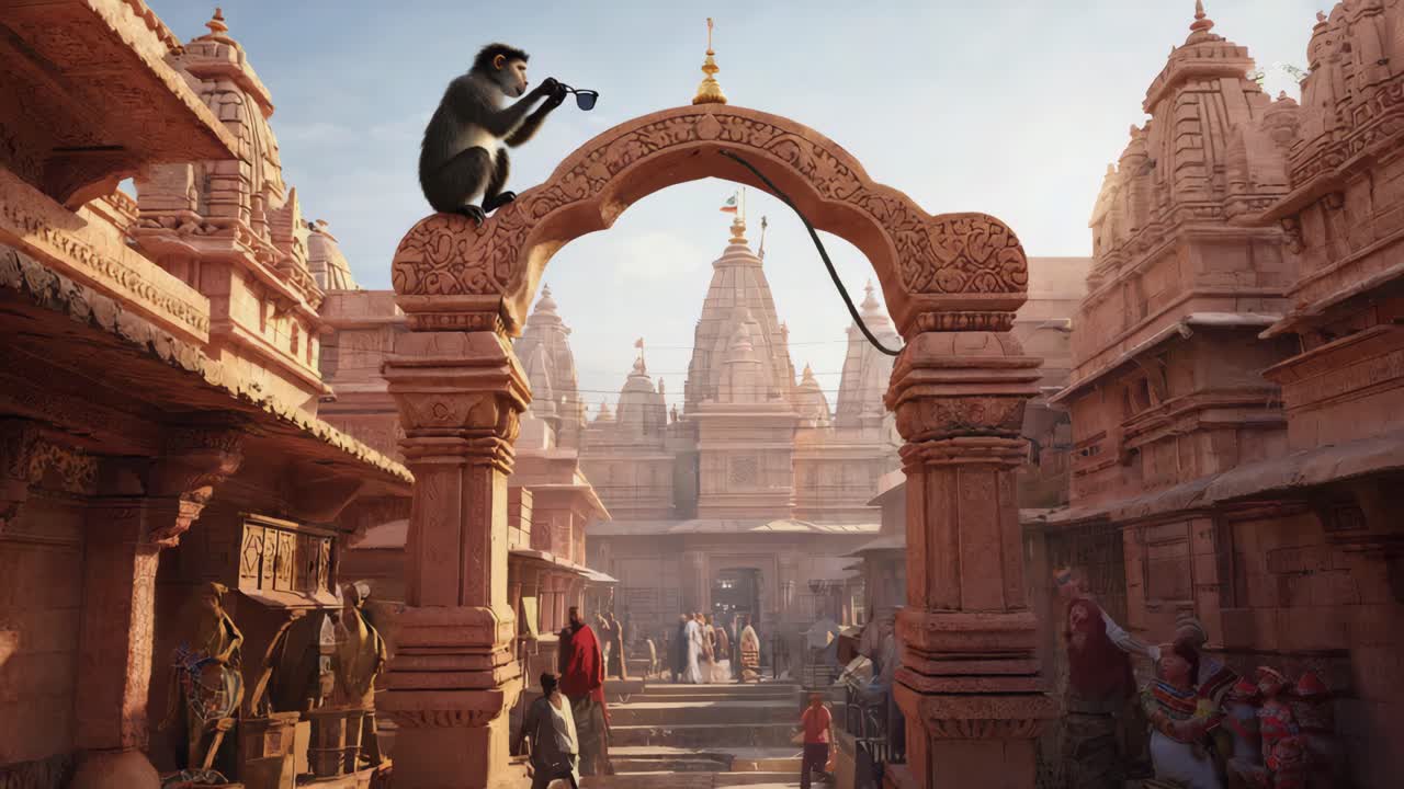 Monkey with Sunglasses at an Indian Temple