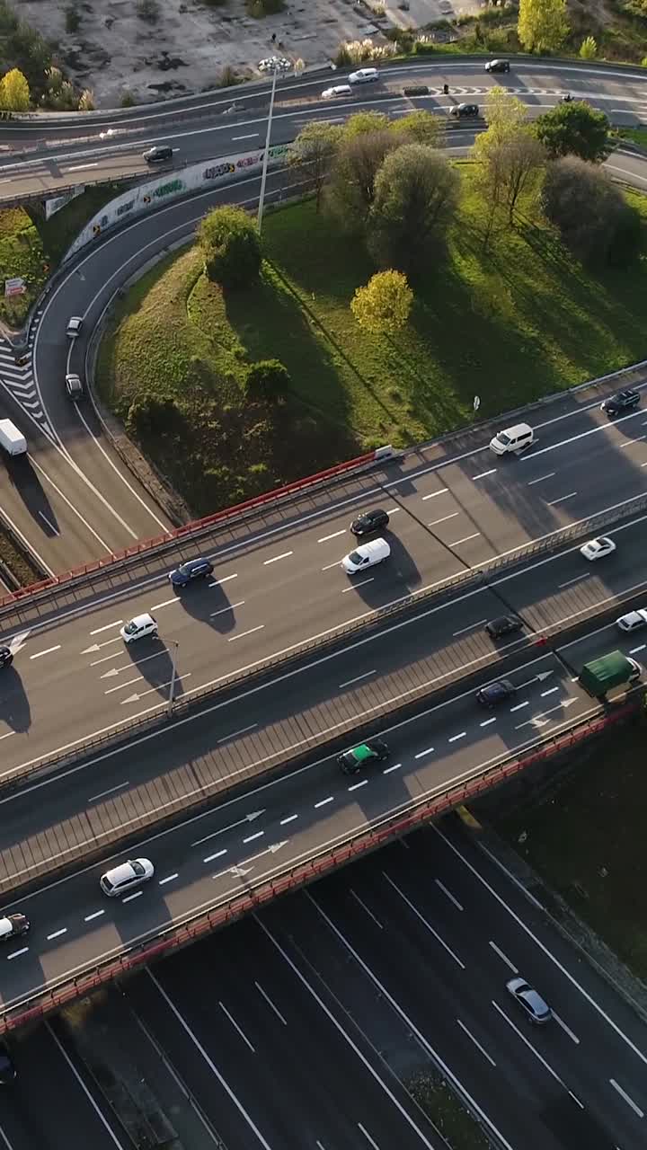 Aerial View of Highway Interchange with Heavy Traffic
