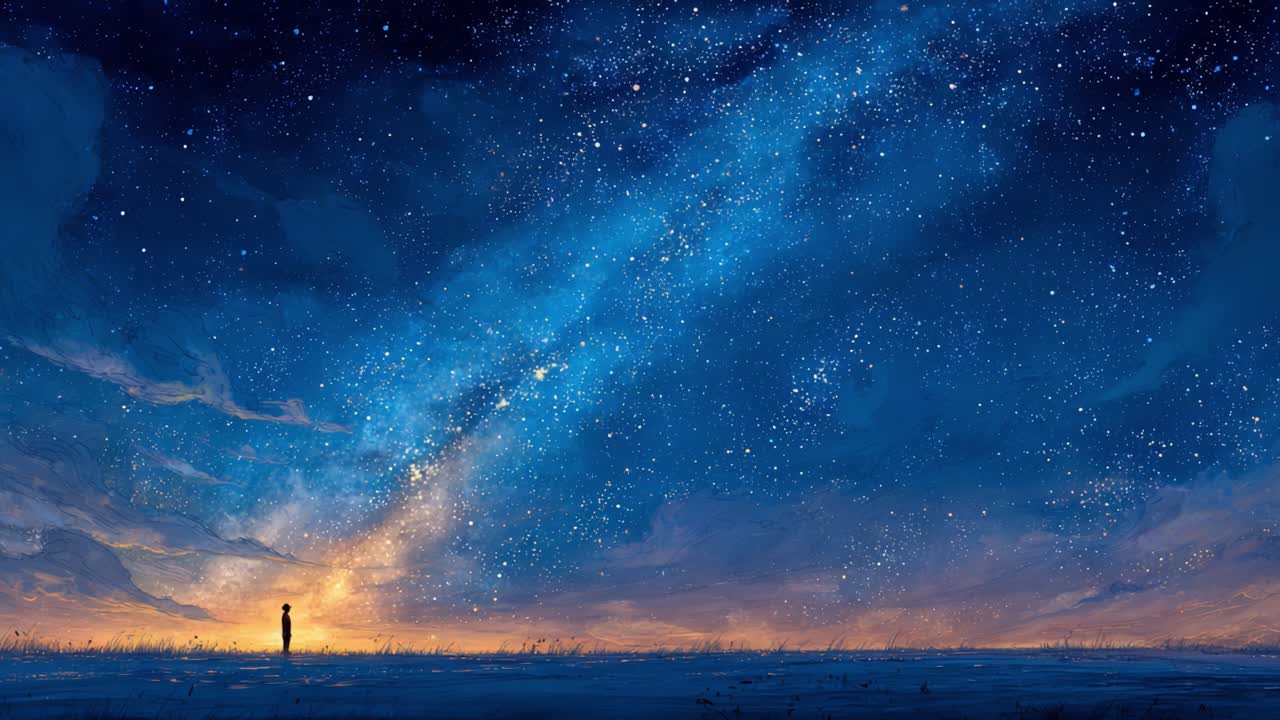 A Solitary Figure Gazes at a Majestic Night Sky Filled with Stars and a Brilliant Milky Way, Capturing the Essence of Wonder and Exploration in a Cosmic Landscape