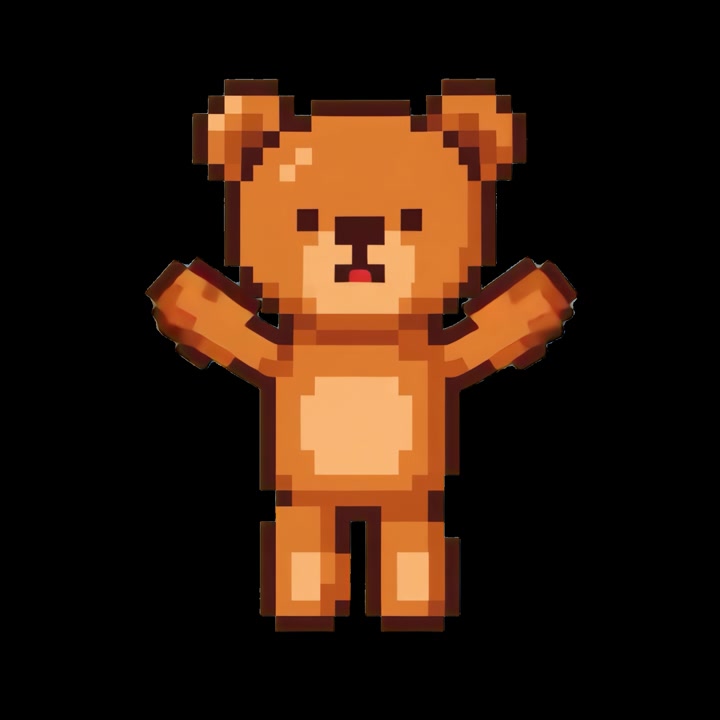 Simpatico personaggio orsetto in pixel art, animazione in loop