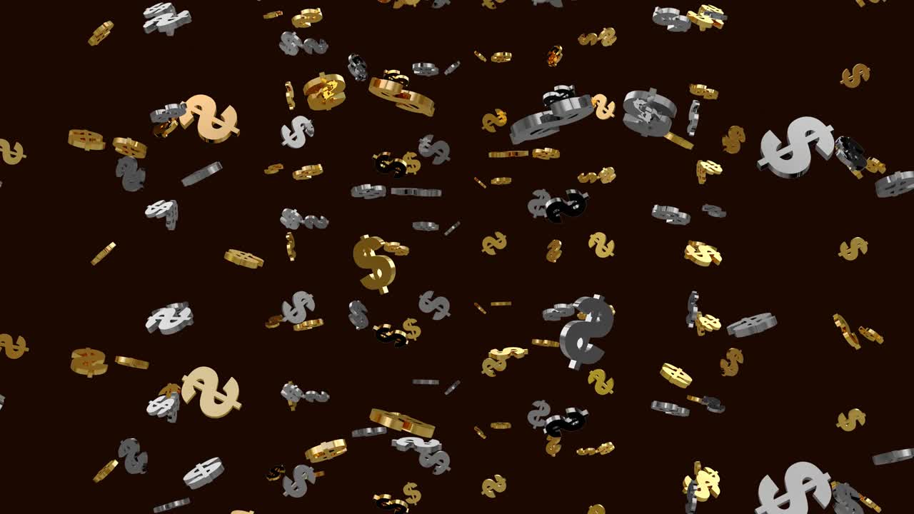 현실적인 황금과 은의 달러가 하늘에서 비를 내리는 비즈니스 성장 개념.