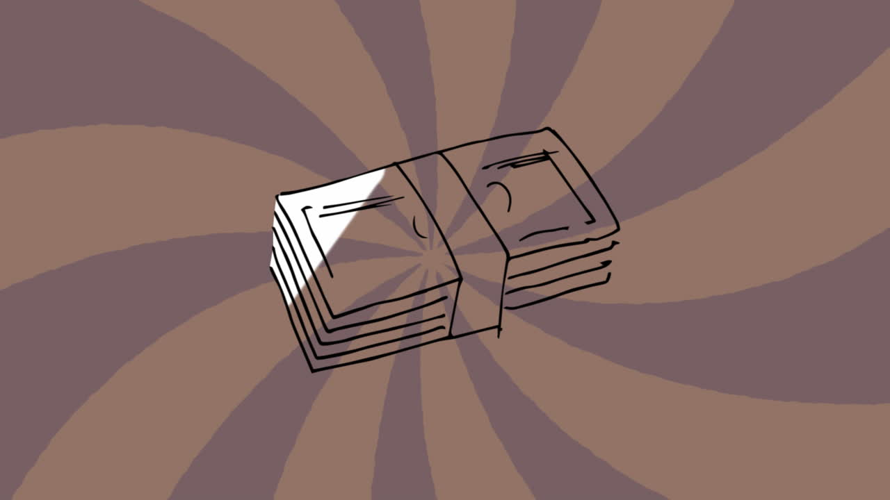 보라색 배경에 대한 빛에 대한 달러 어리 그림의 애니메이션